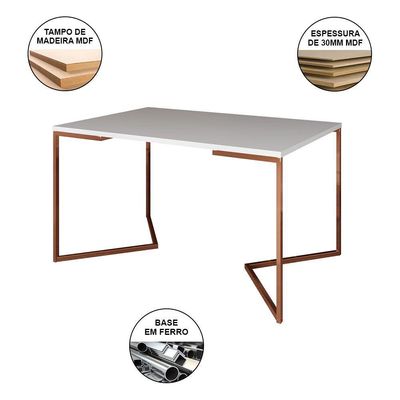 Mesa Jantar Industrial Retangular 137X90Cm Branca Base V Com 6 Cadeiras Brancas Base Co Cor: Branco