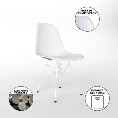 Mesa Jantar Industrial Retangular Canela 137X90Cm Com 4 Cadeiras Brancas Base Ferro Cor: Canela