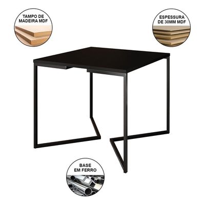 Mesa Jantar Industrial Quadrada 90Cm Preta Base V Com 4 Cadeiras Pretas Ferro Preto Cor: Preto