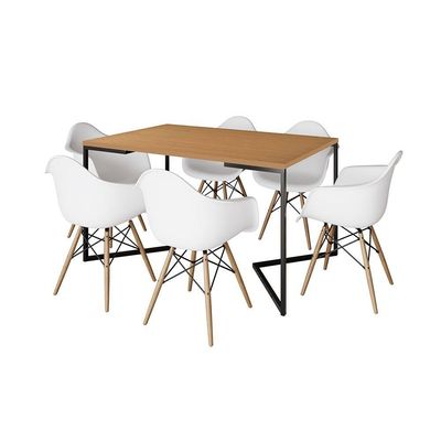 Mesa Jantar Industrial Canela Retangular 137X90Cm Base V Ferro Preto Com 6 Poltronas Br Cor: Canela