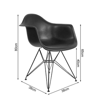 Mesa Jantar Industrial Retangular Amêndoa 137X90Cm Base V C/6 Poltronas Pretas Ferro Cor: Amendoa