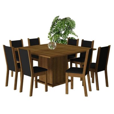 Conjunto Sala De Jantar Mesa Tampo De Madeira 8 Cadeiras Rustic/preto Marisa Madesa Rustic/preto