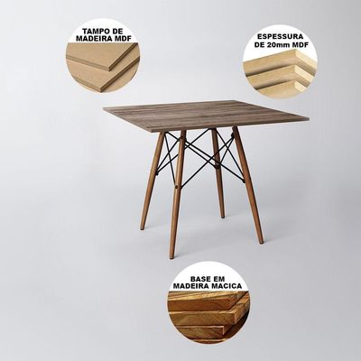 Mesa De Jantar Quadrada Amêndoa 90Cm Com 4 Cadeiras Brancas Cor: Branco