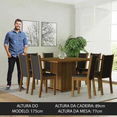 Conjunto Sala De Jantar Mesa Tampo De Madeira 8 Cadeiras Rustic/preto Marisa Madesa Rustic/preto
