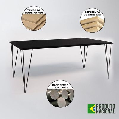 Mesa Sala De Jantar Industrial Preta 135X75 Com 6 Cadeiras Pretas De Ferro Preto Cor: Preto