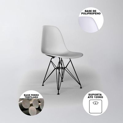 Mesa Sala De Jantar Industrial Preta 135X75 Com 6 Cadeiras Brancas De Ferro Preto Cor: Preto