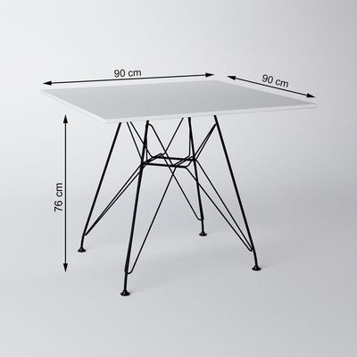 Mesa De Jantar Quadrada Branca 90Cm Com 4 Cadeiras Brancas Base Ferro Preto Cor: Preto