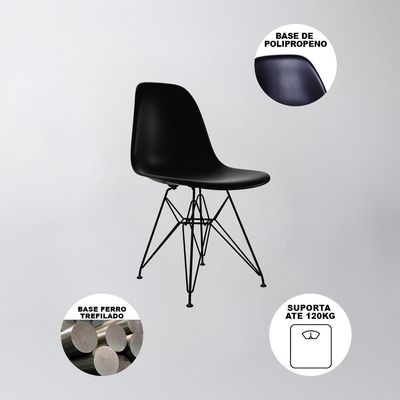 Mesa Sala De Jantar Industrial Amêndoa 135X75 Com 6 Cadeiras Pretas De Ferro Preto Cor: Marrom