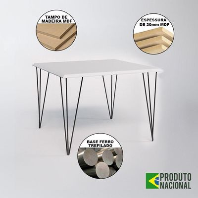 Mesa Sala De Jantar Industrial Branca 120X75 Com 4 Cadeiras Pretas De Ferro Preto Cor: Branco