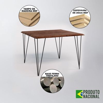Mesa Sala De Jantar Industrial Amêndoa 120X75 Com 4 Cadeiras Pretas De Ferro Preto Cor: Marrom