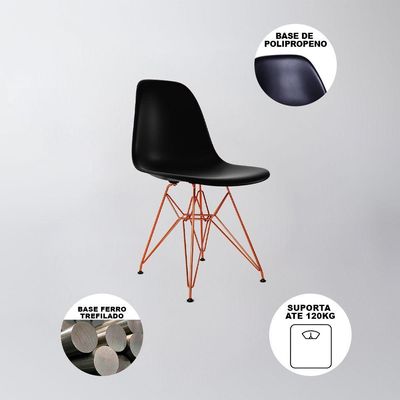 Mesa De Jantar Quadrada Vidro 90Cm Com 4 Cadeiras Pretas Base Ferro Cobre Cor: Branco