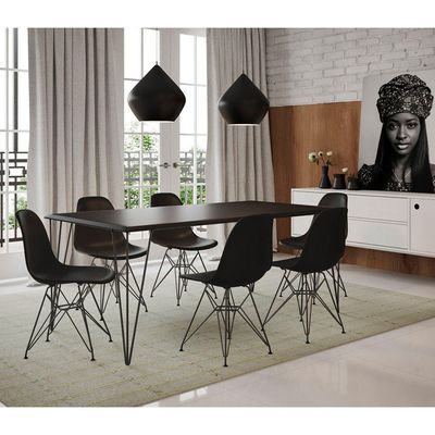 Mesa Sala De Jantar Industrial Preta 135X75 Com 6 Cadeiras Pretas De Ferro Preto Cor: Preto