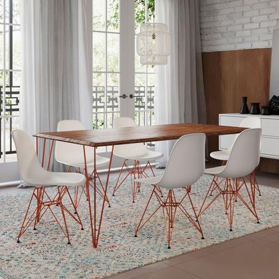 Mesa Sala De Jantar Industrial Amêndoa 135X75 6 Cadeiras Bracas De Ferro Cobre Cor: Marrom