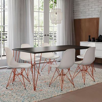 Mesa Sala De Jantar Industrial Preta 135X75 Com 6 Cadeiras Bracas De Ferro Cobre Cor: Preto
