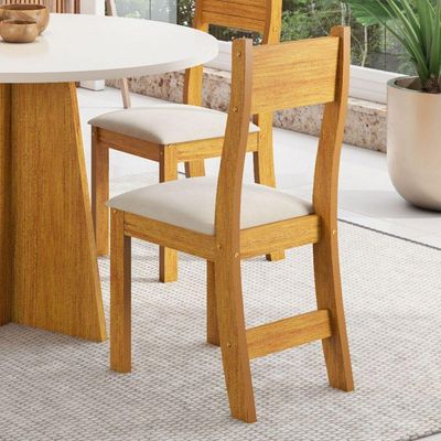 Conjunto Mesa Redonda 90x90 E 4 Cadeiras Mel/off White