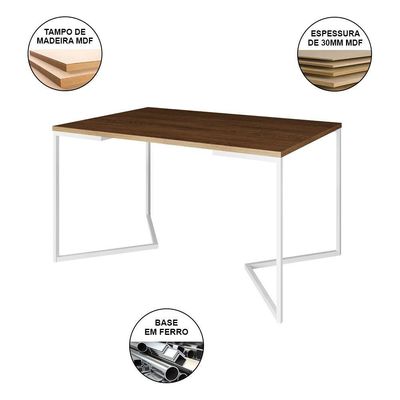 Mesa Industrial Jantar Retangular 137X90Cm Amêndoa Base V Com 6 Cadeiras Pretas Ferro B Amendoa