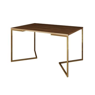 Mesa Jantar Industrial Retangular 137X90Cm Amêndoa Base V Dourada C/6 Cadeiras Madeir Cor: Amendoa