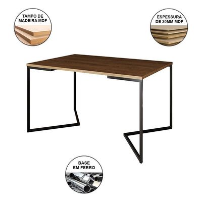 Mesa Industrial Jantar Retangular 137X90Cm Amêndoa Base V Com 6 Cadeiras Pretas Ferro P Amendoa