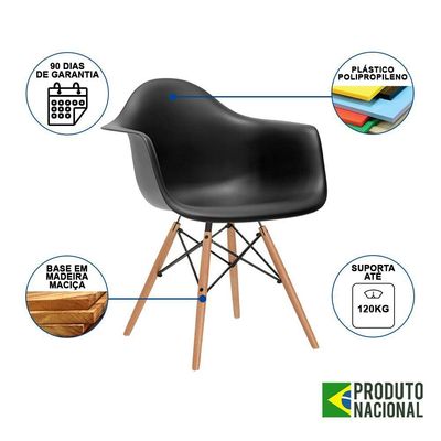 Mesa Jantar Industrial Preta 137X90Cm Base V Dourada Com 6 Poltronas Daw Madeira Pretas Cor: Preto