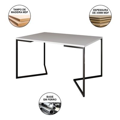Mesa Industrial Jantar Retangular 137X90Cm Branca Base V Com 6 Cadeiras Brancas Ferro P Branco