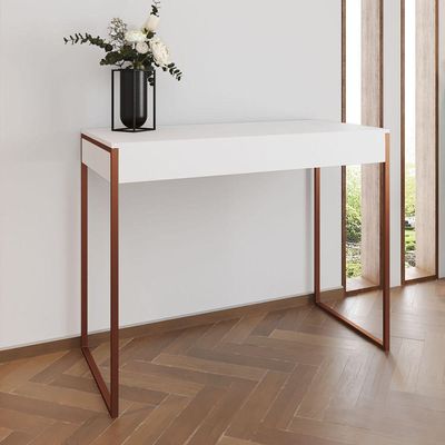 Aparador Industrial Retangular Califórnia Branco 137X40Cm Base Cobre Cor: Branco