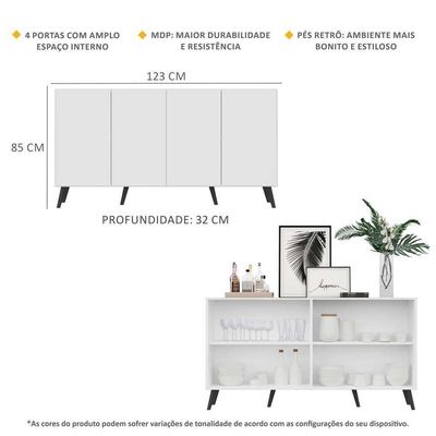 Aparador Buffet 4 Portas Multimóveis V3556 Branco/Preto