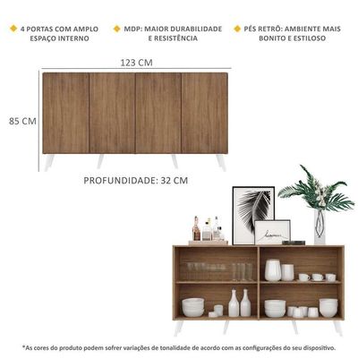 Aparador Buffet 4 Portas Vegas V3562 Rustic/Branco