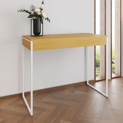 Aparador Industrial Retangular Califórnia Canela 137X40Cm Base Ferro Branco Cor: Canela
