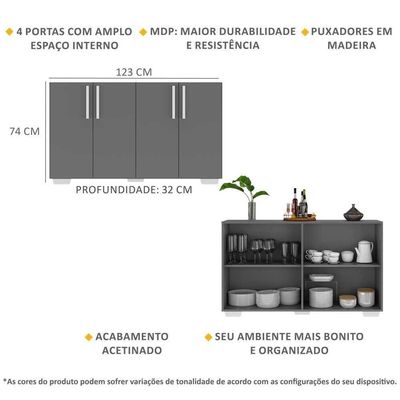 Aparador Buffet 4 Portas Multimóveis V3562 Rustic/preto