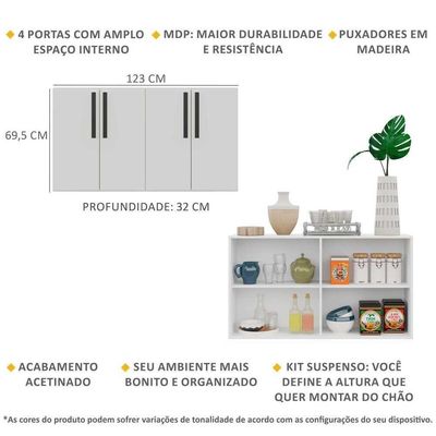 Aparador Buffet 4 Portas Suspenso Viena V3605 Branco/Preto