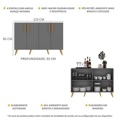 Aparador Buffet 4 Portas Vegas V3563 Rustic/Preto