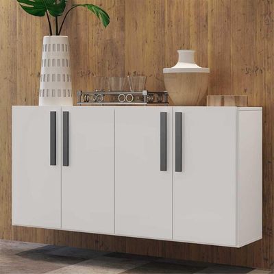 Aparador Buffet 4 Portas Suspenso Viena V3605 Branco/Preto