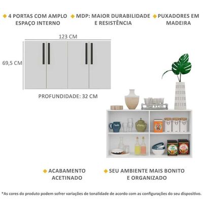 Aparador Buffet 4 Portas Viena V3604 Branco/Preto