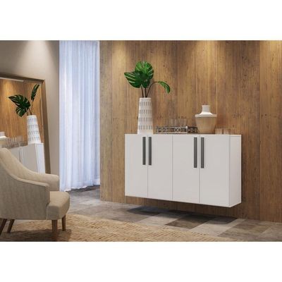 Aparador Buffet 4 Portas Suspenso Viena V3605 Branco/Preto