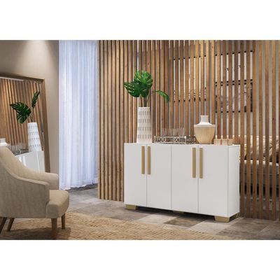 Aparador Buffet 4 Ptas Viena V3607 Branco/Natural