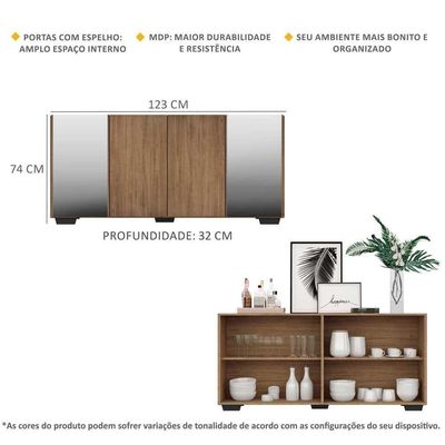 Aparador Buffet 4 Portas Multimóveis V3557 Rustic/Preto