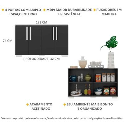 Aparador Buffet 4 Portas Viena V3607 Preto/Branco