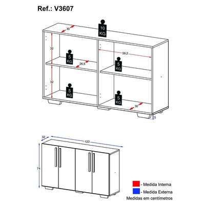 Aparador Buffet 4 Portas Viena V3607 Preto/Branco