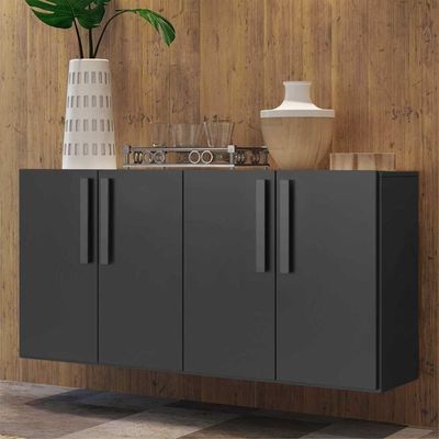 Aparador Buffet 4 Portas Suspenso Viena V3605 Preto Preto