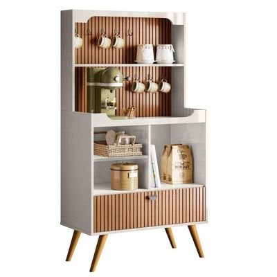 Armário Bancada Cantinho Do Café Off White Perolizado/Tauari Ripado 1 Porta