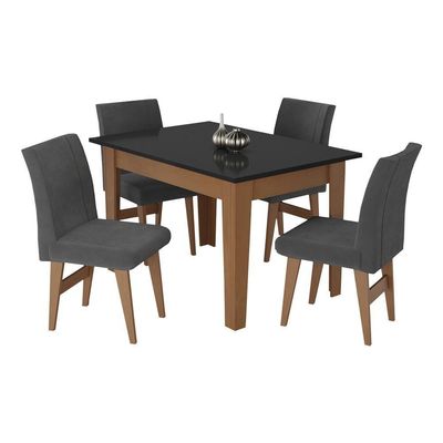 Kit Mesa De Jantar 120cm+4 Cadeiras Madeirado/Preto/Grafite