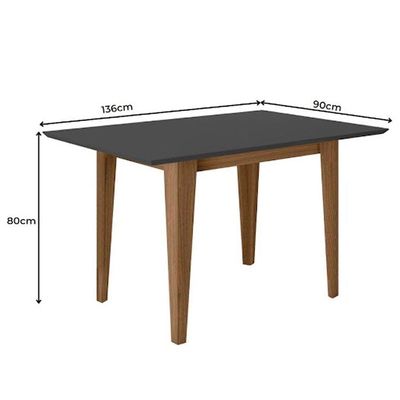 Conjunto Sala De Jantar Mesa Kate 4 Cadeiras Jade Poliman Carvalho Com Grafite