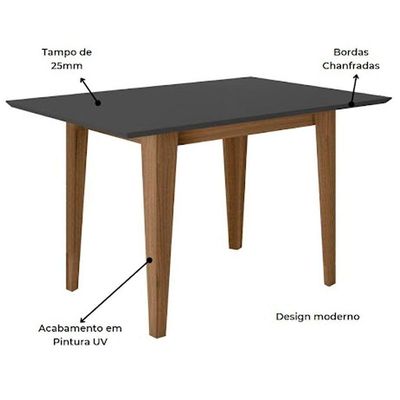 Conjunto Sala De Jantar Mesa Kate 4 Cadeiras Jade Poliman Carvalho Com Grafite