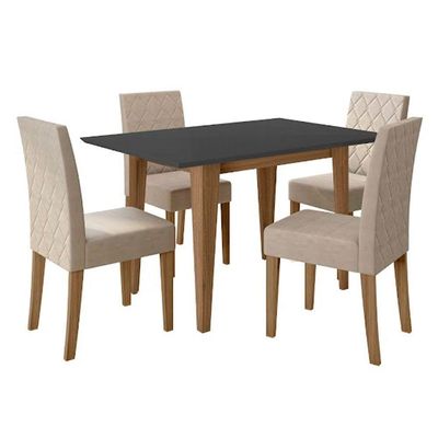 Conjunto Sala De Jantar Mesa Kate 4 Cadeiras Jade Poliman Carvalho Com Grafite