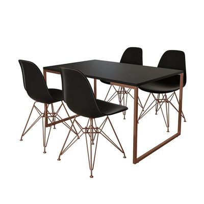 Mesa Industrial Base Ferro Cobre Tampo 137X90 Preto 4 Cadeiras Ferro Cobre Assento Preto Preto