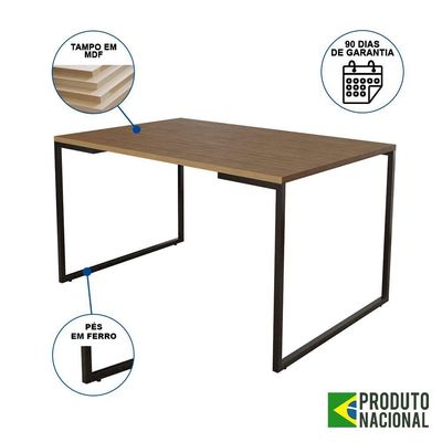 Mesa Industrial Base Ferro Preto Tampo 137X90 Amêndoa 4 Cadeiras Ferro Preto Assento Amarelo Marrom