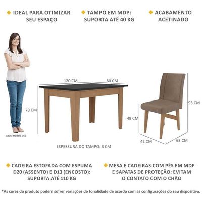 Kit Mesa De Jantar 120cm+4 Cadeiras Madeirado/Preto/Castor