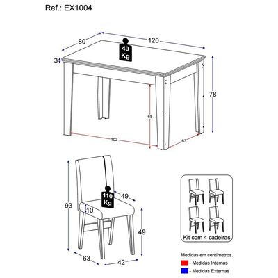 Kit Mesa De Jantar 120cm+4 Cadeiras Madeirado/Preto/Castor