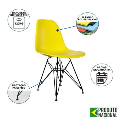 Mesa Industrial Base Ferro Preto Tampo 137X90 Amêndoa 4 Cadeiras Ferro Preto Assento Amarelo Marrom
