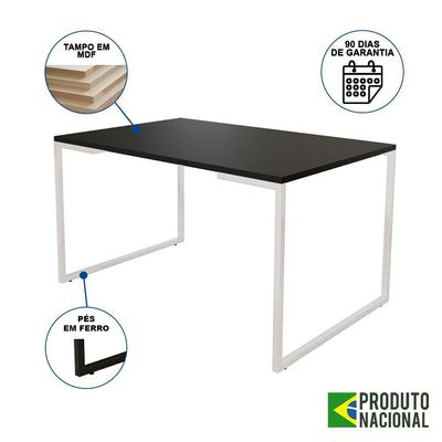 Mesa Industrial Base Ferro Branco Tampo 137X90 Preto 4 Cadeiras Madeira Assento Preto Preto